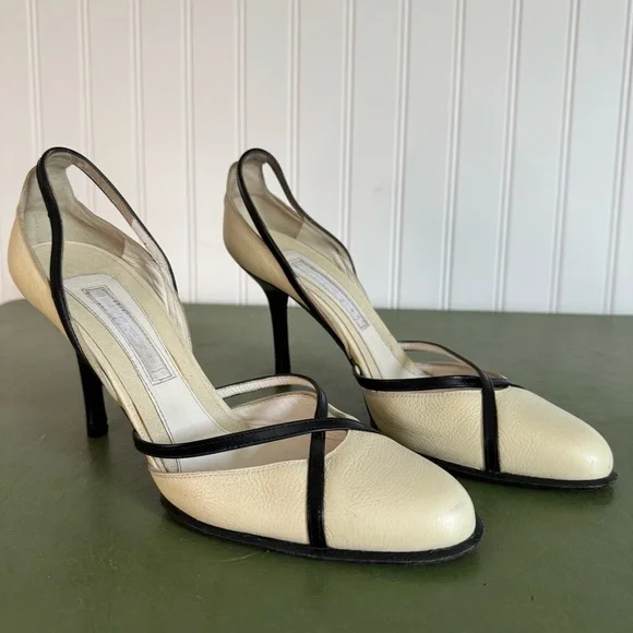 Narcisso Rodriguez Two Tone Closed Toe Heels in Cream & Black Leather *Italy* - Picture 2 of 9